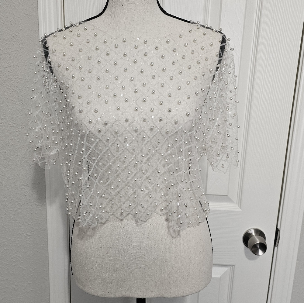 Pearl beaded mesh top